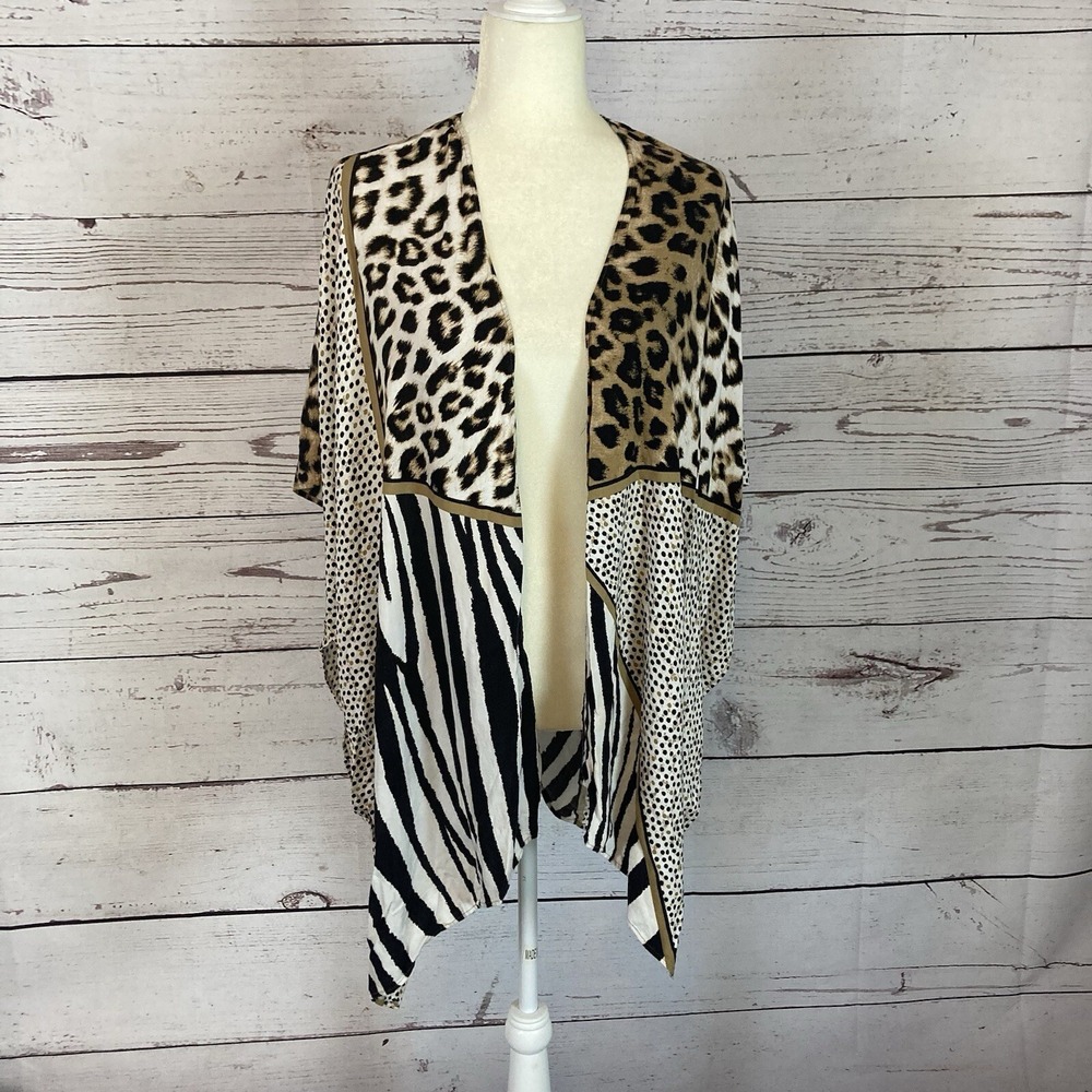 Chicos Wrap Womens Size OS Mixed Animal Patch Rauna Open Polka Dots Safari